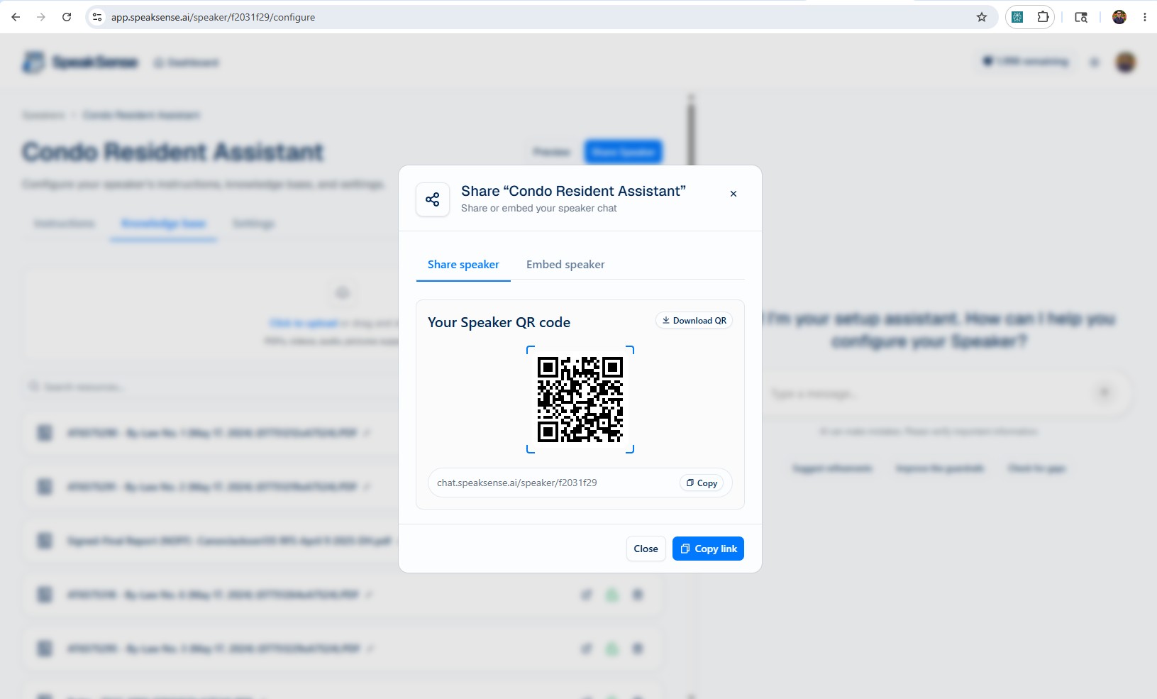 Share Speaker QR Modal Dashboard